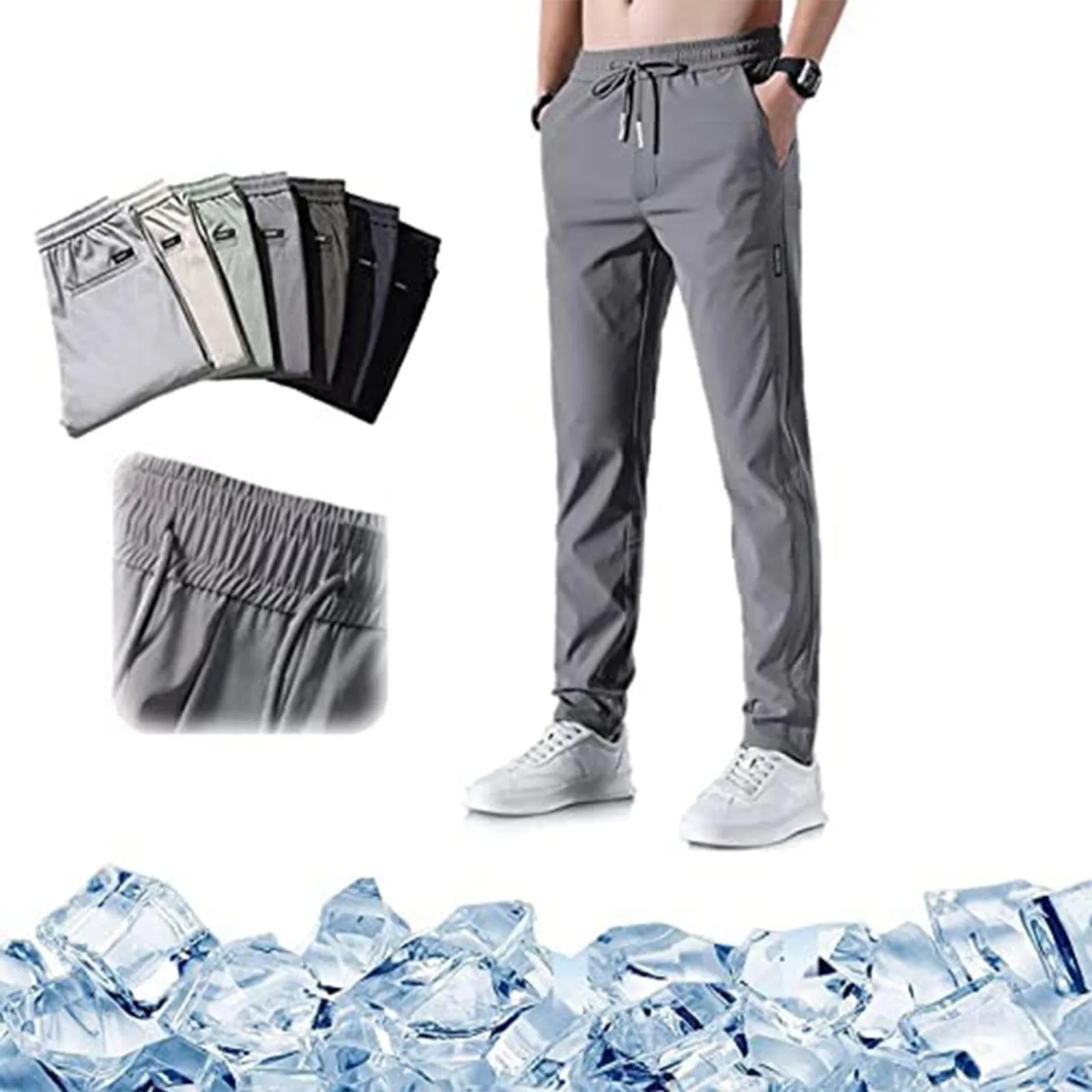 Thin Business Casual Pants Outdoor Ice Silk Men's Pants 2024 Summer New Elastic Breathable Straight Leg Sweatpants Streetwear