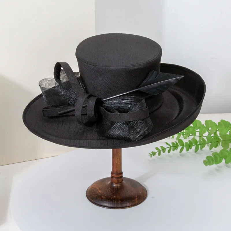 Unique Deluxe Mei red Church Hat Elegant Photography Top Hat Female Cocktail Fascinator Bowler Formal Hat for Women