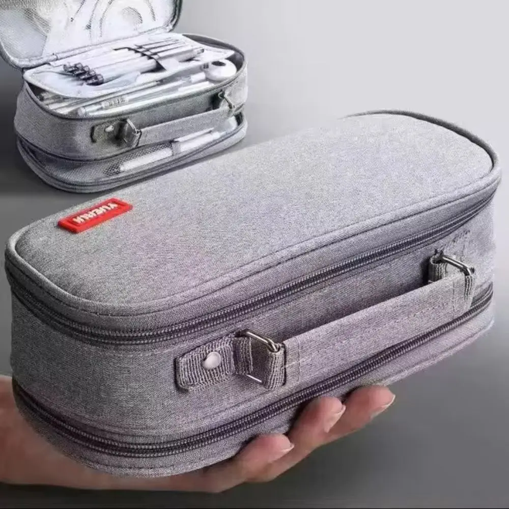

Portable Pen Storage Bag 5 Layer Large Capacity Canvas Pencil Case Durable Solid Color Student Stationery Boxes School Supplies