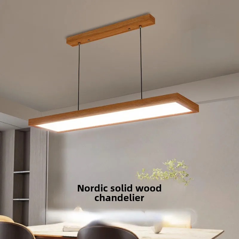 

Nordic Wooden Restaurant Pendant Light Creative LED Study Lighting Fixture Long Strip Minimalist Creative Office Hanging Lamps