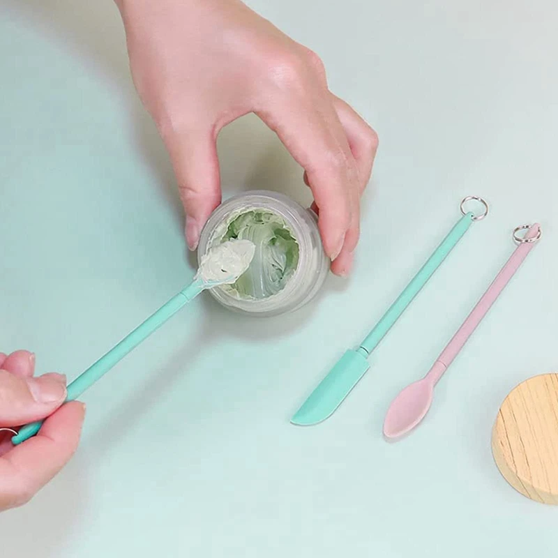 8 buah Spatula silikon teleskopik dan Sendok, Spatula silikon Mini, Spatula Makeup mudah untuk menyimpan untuk memasak di dapur