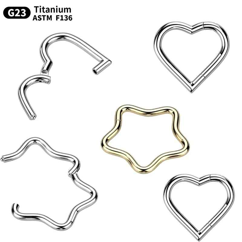 1PC 16G G23 Titan Daith Piercing Schmuck Herzförmige Klapp Segment Ring Septum Clicker Knorpel Tragus Ohrring für Frauen