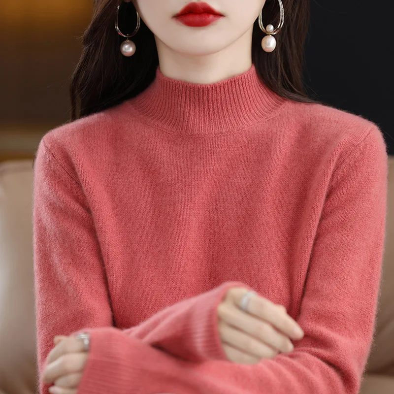 Women's Semi High Neck Knit Pullover Sweater - usage example