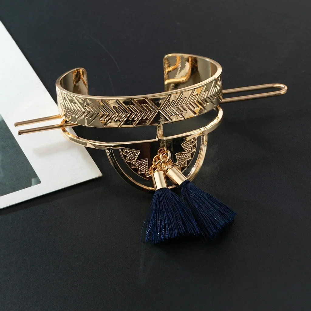 Vintage Blue Hair Comb - Smooth Fan-Shaped Cutout Design with Tassels, Retro Updo Hair Accessory for Elegant Daily Wear