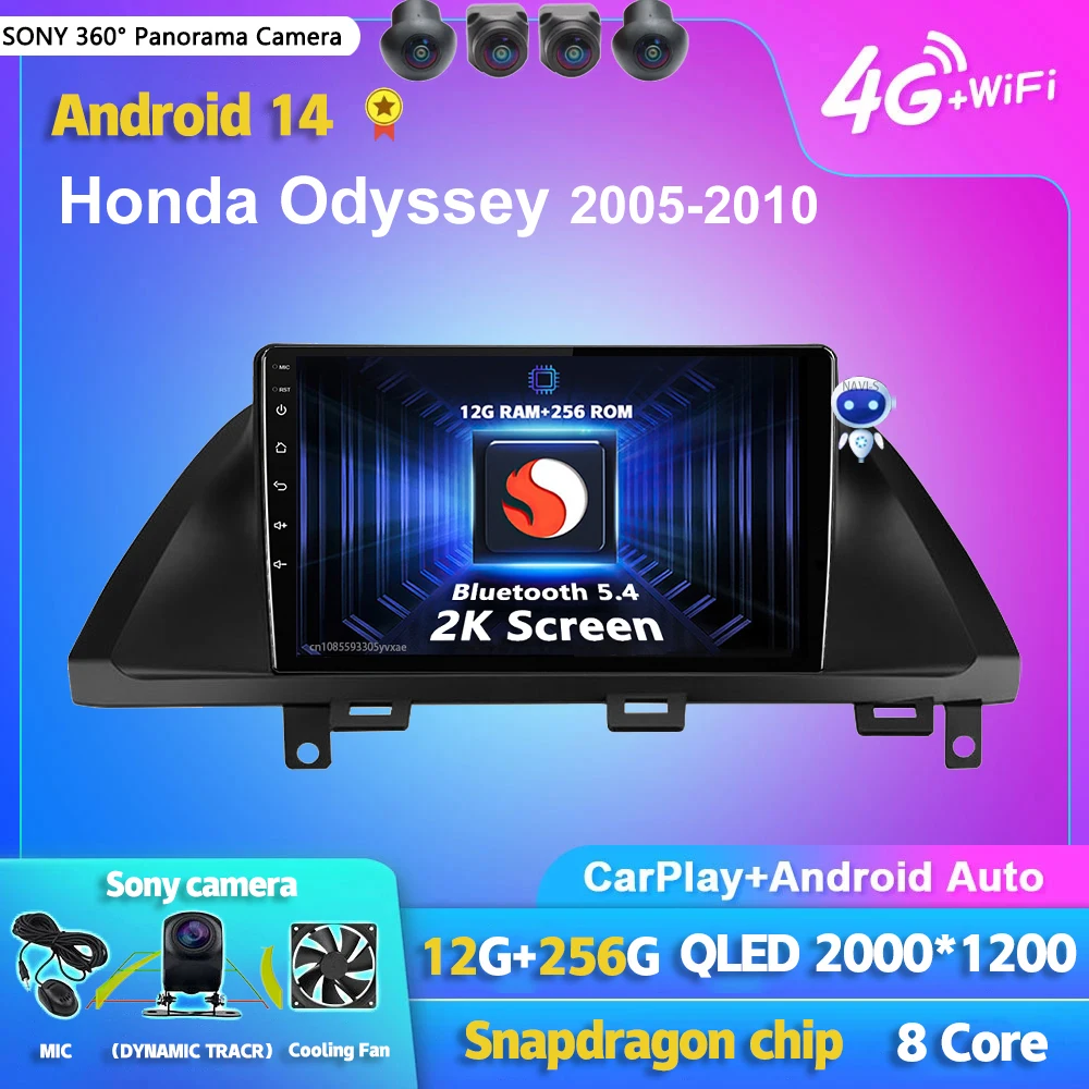 

Android 14 Carplay Auto 2K экран автомобильный радиоприемник мультимедийный плеер для Honda Odyssey 2005-2010 авторадио GPS стерео 2din головное устройство