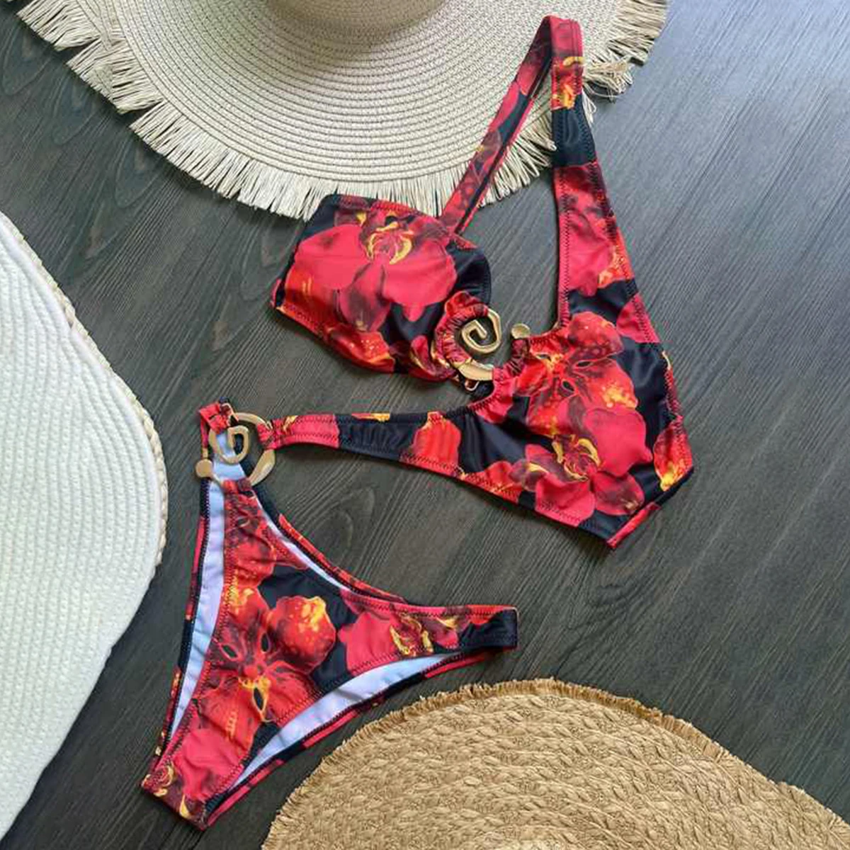 2026 Sexy Halter Swimsuit One Piece Ring Linked Monokini Swimwear Women Bathers Bathing Swimming Swim Suit Female Beachwear