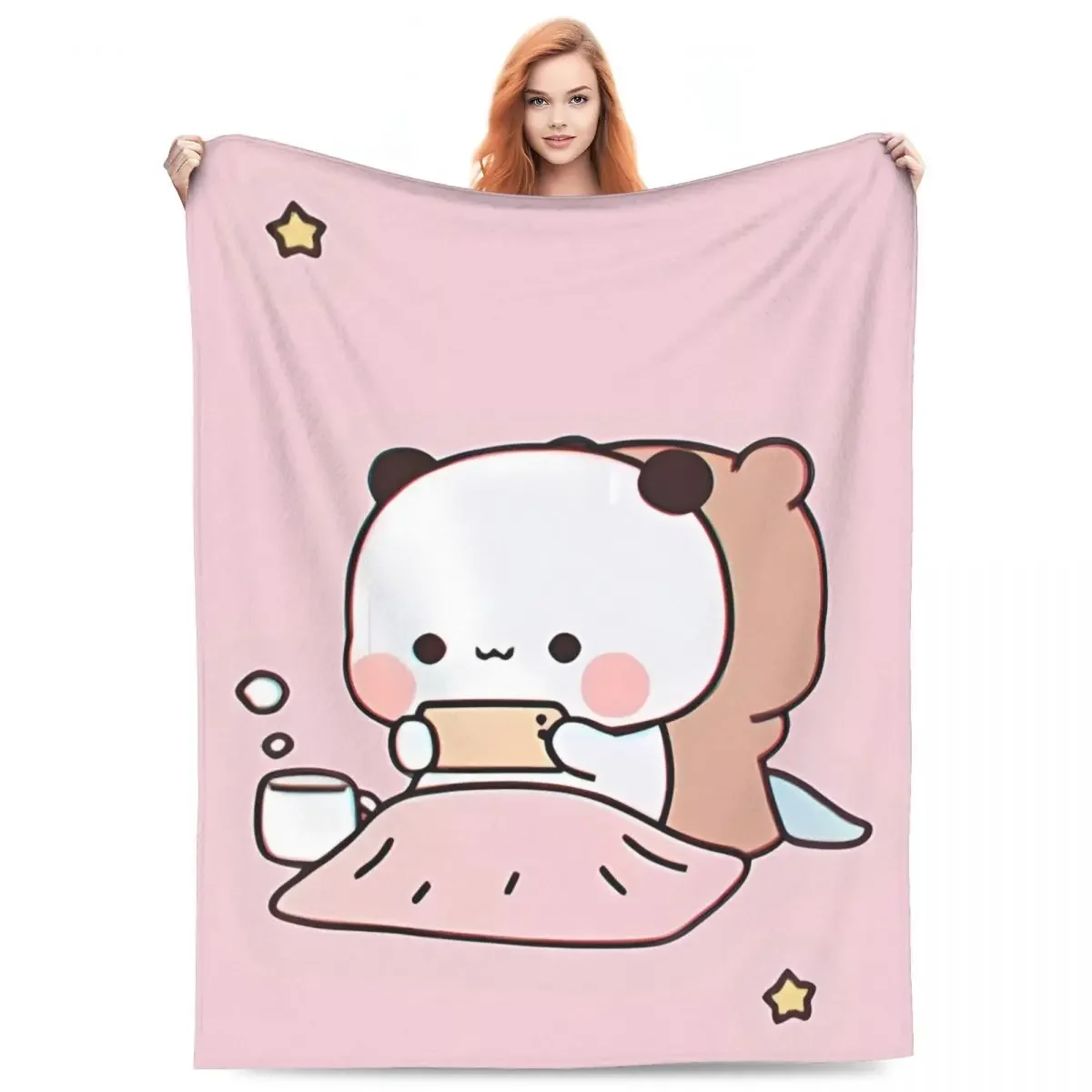 Manta de franela de oso rosa súper suave para ropa de cama de Picnic, colcha personalizable, Idea de regalo perfecta