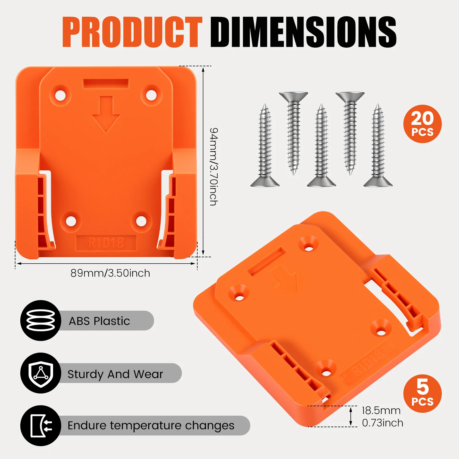 5Pcs Battery Holder for Ridgid AEG 18V L1815R B1820R R840084 Storage Mount Dock Hanger Bracket Wall Dock Station with 20 Screws