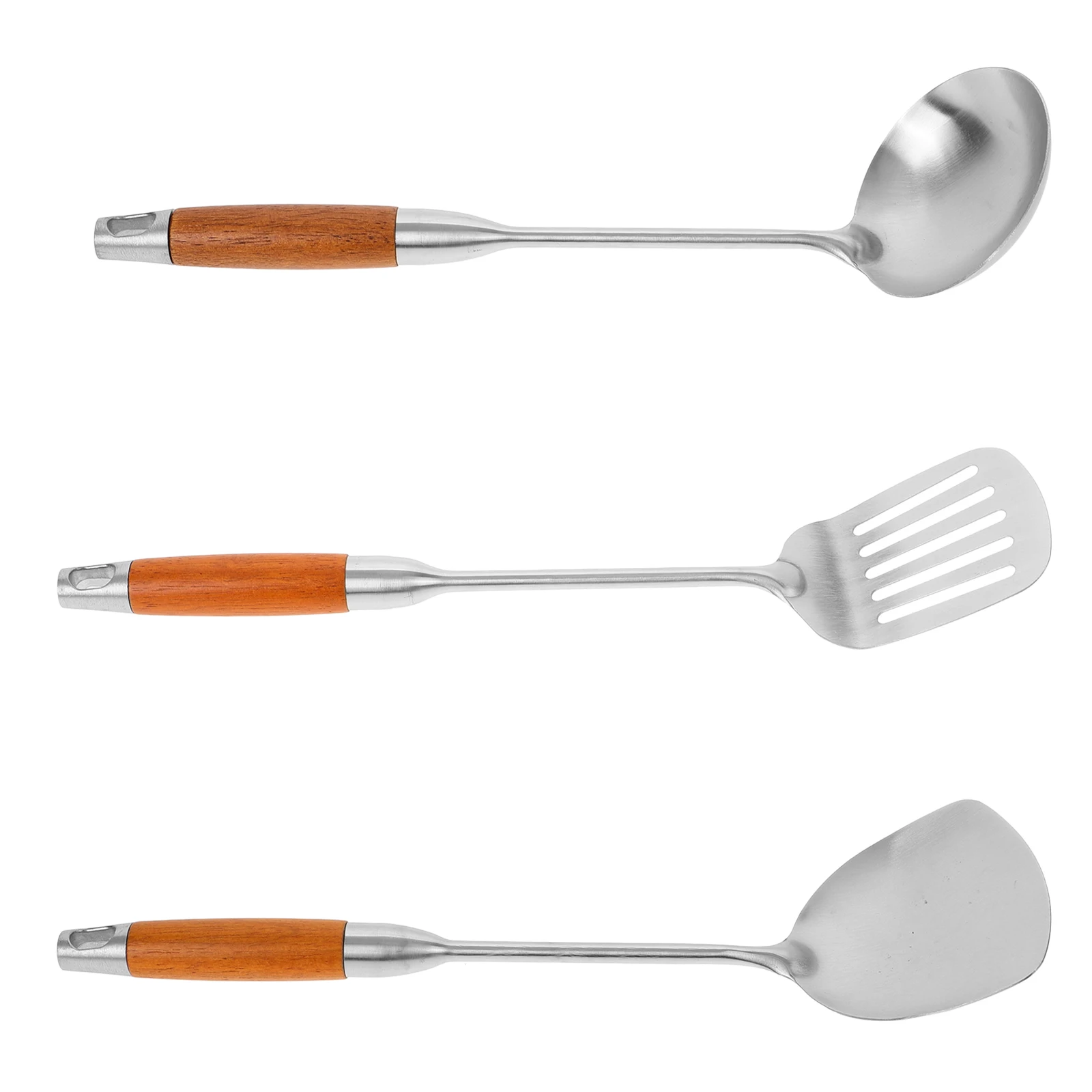 

Stainless Steel Kitchen Utensil Set Spatula Soup Gadgets Cooking Tools Metal Long Handle Non Slip Storage Space Saving Dry