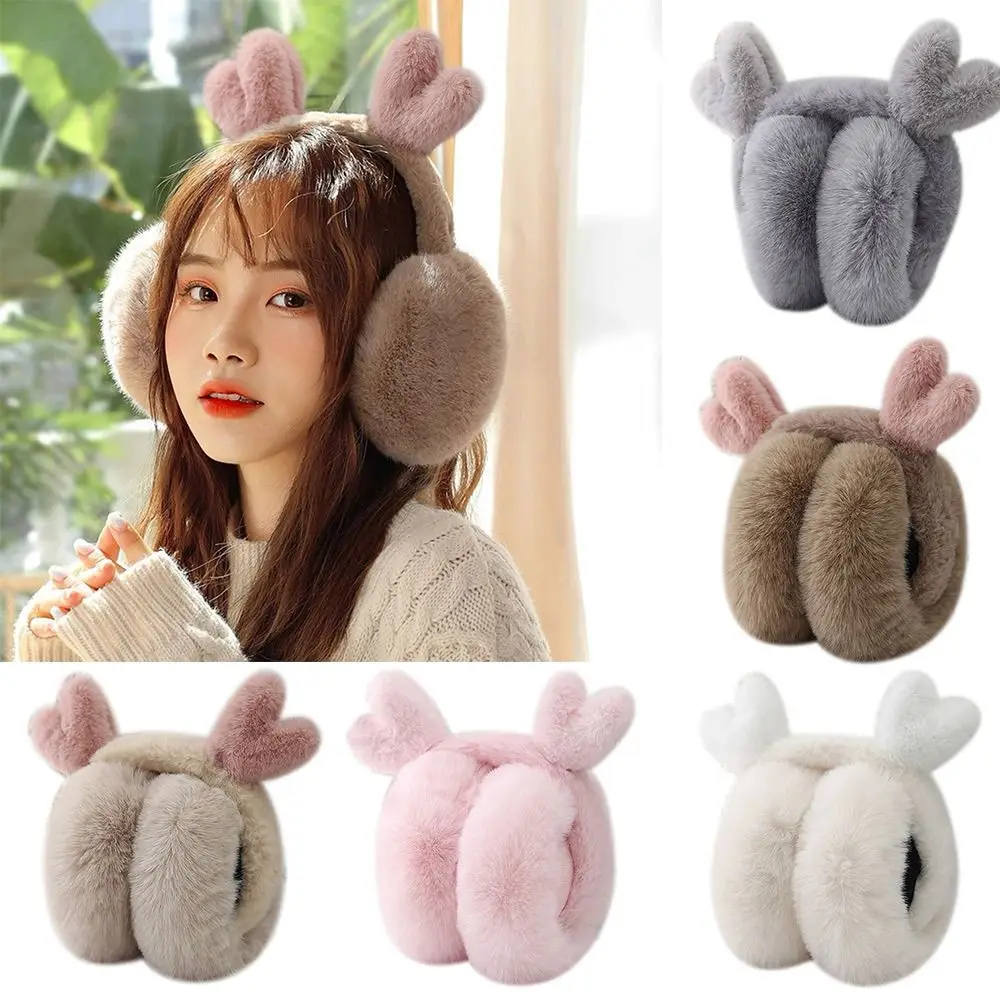 

Fashion Plush Deer Ear Earmuffs Foldable Anti-Freeze Ear Warmer Thickened Keep Warm Winter Earflaps for Women Girls