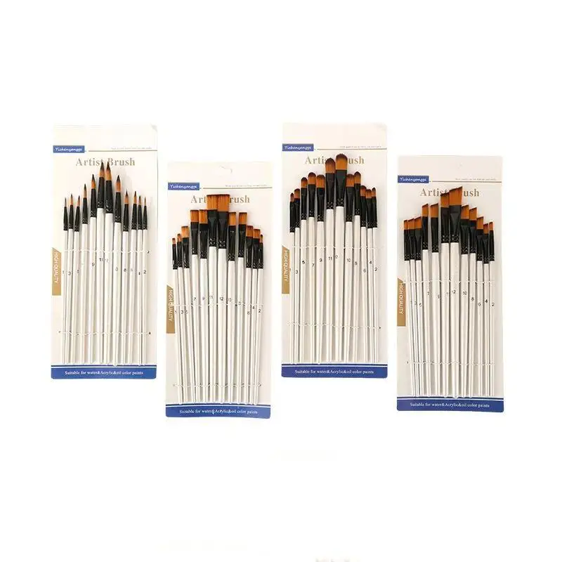 12 Pcs Versatile Paint Brushes Set for Acrylic Oil Watercolor Painting Fabric Ceramic DIY Art Crafts