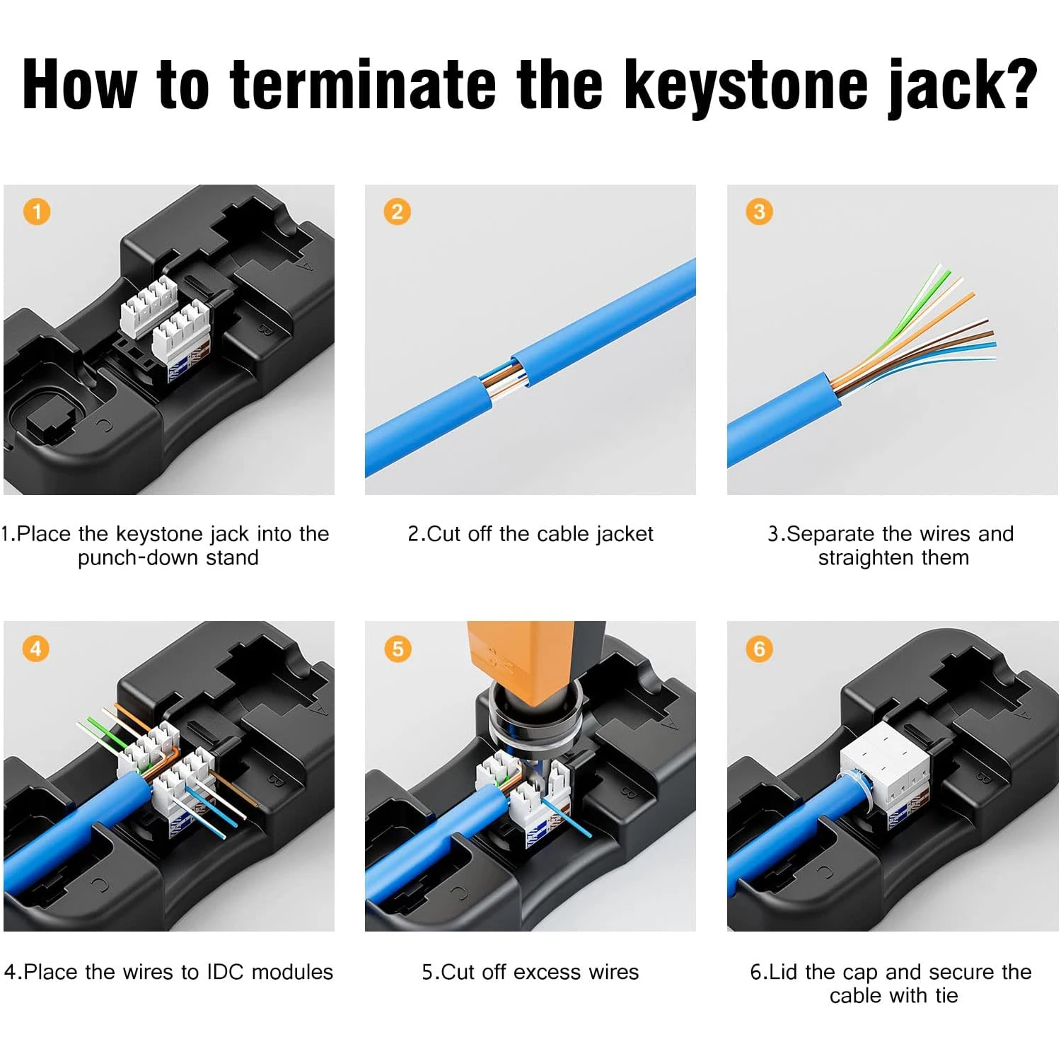 ZoeRax RJ45 키스톤 잭, Cat6 키스톤 잭, 90 도 펀치 다운 키스톤 잭 어댑터, 패치 패널과 호환되지 않음, 1 개