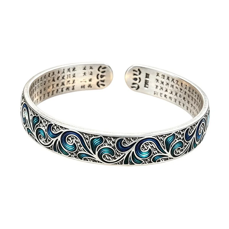 100% Massives 925 Sterling Silber Metallarmband für Frauen, Vintage Handgefertigtes Einfaches Wolkenmuster-Armband, Geburtstagsgeschenk, Party – Detail 5