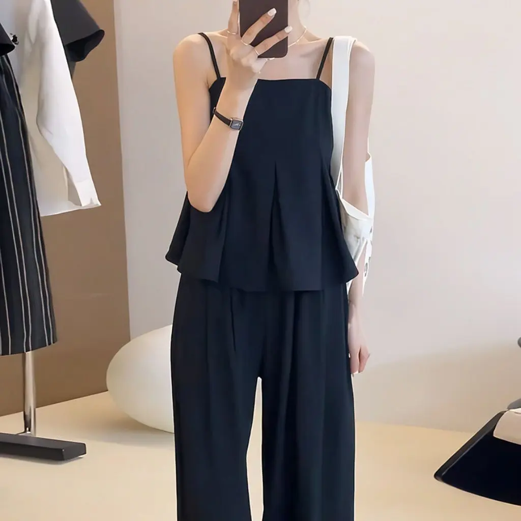 

Women's Summer Trendy Outfit Set Casual Fashion Two-Piece Camisole And Wide-Leg Pants Ensemble