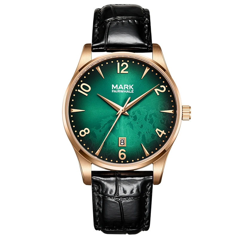 MARK FAIRWHALE Men Automatic Mechanical Watch Retro Round Case Horse Pattern Dial Calendar Luxury Business Mens Wrist Watch