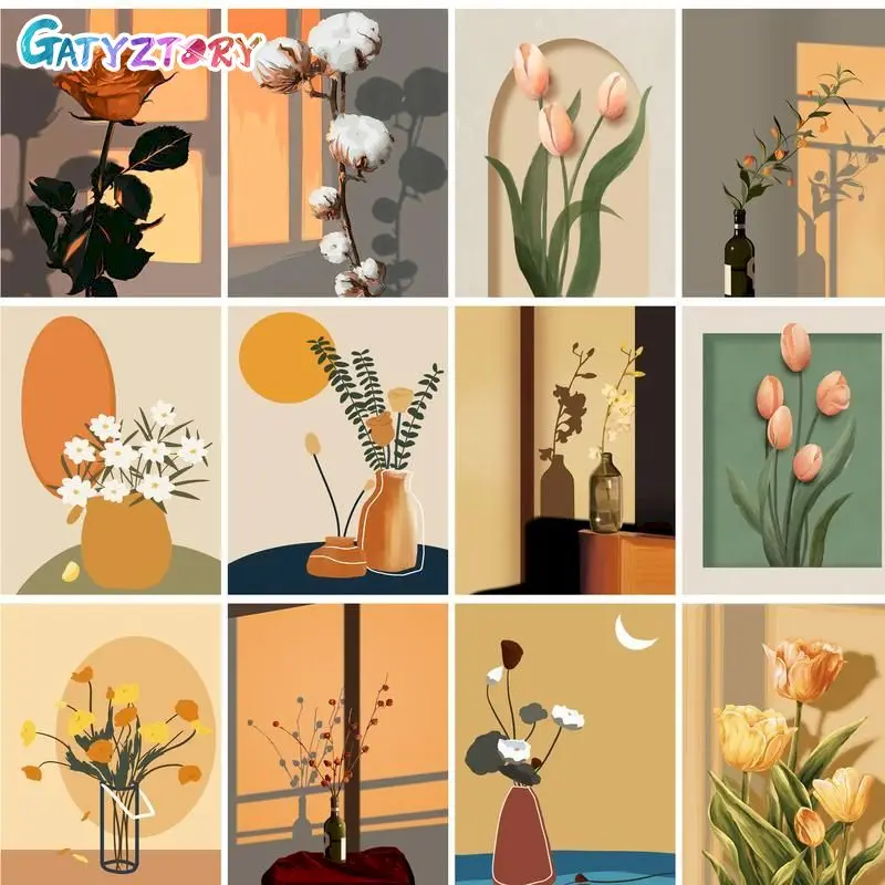 

GATYZTORY Oil Painting By Number Flowers On Canvas With Frame Drawing By Numbers Pictures Paint Kits For Adults Numbers Painting