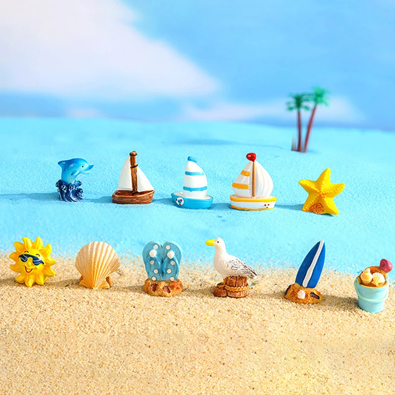 Cartoon Surfboard Seashells Seabirds Dolphins Ornaments Resin Fish Tank Starfish Landscaping Ornaments Aquarium Decoration