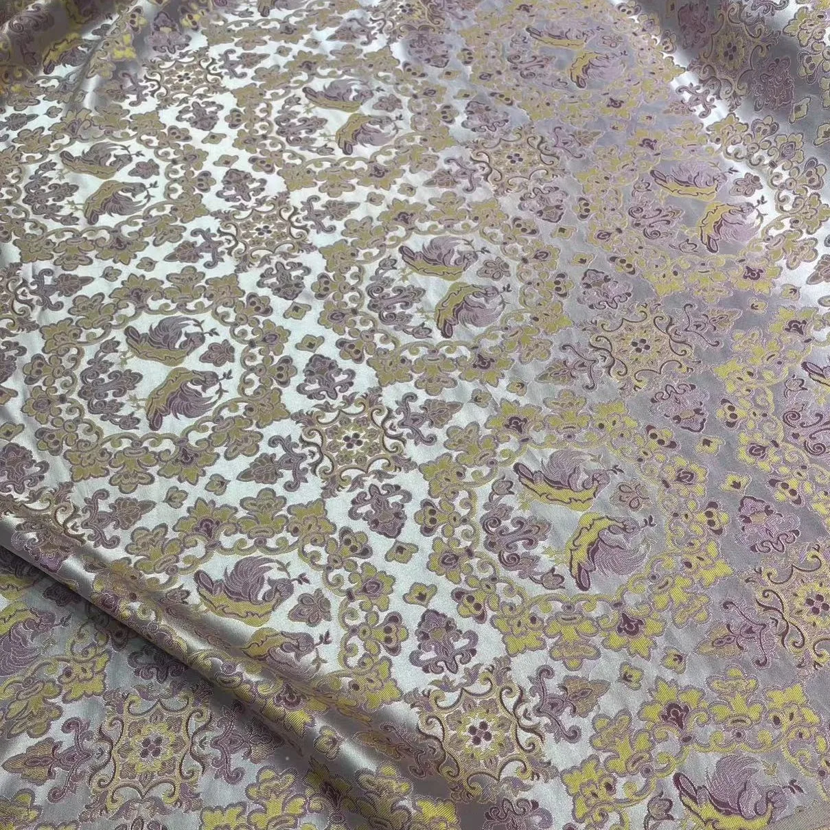 Bird and Flower Painting Brocade Blended Song Dynasty 30 Silk 42momme New Chinese Coat Vest Bed Cover Cloth Fabric