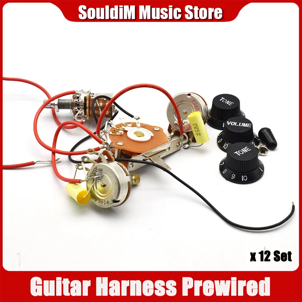 

12 Set 5 Way Electric Guitar Prewired Wiring Harness Kit for FD TL Parts 5 Way Toggle Switch A500k Pots Jack