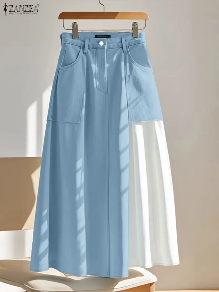 

Осень 2022, офисные рабочие юбки ZANZEA, женские элегантные юбки с высокой талией в стиле пэчворк, трапециевидной формы Faldas Saia, стильная вечерние юбка-миди, халат