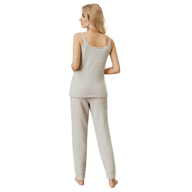 Pajamas for Women Pajama Sets Sexy Knitted Suspender Pajamas Autumn Winter Warm Solid Color Half-edge Velvet Suit Home Clothes
