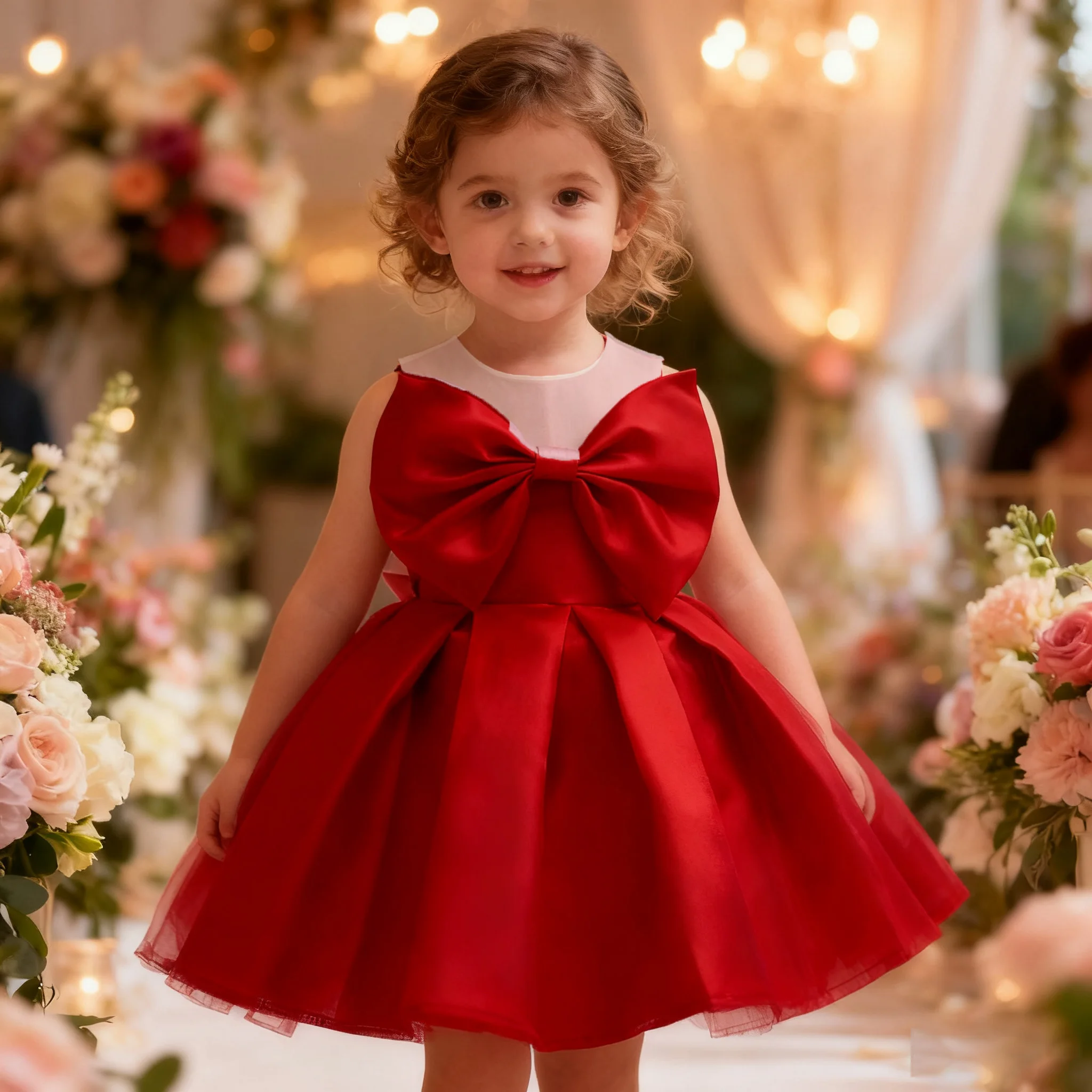 

Красное платье-пачка с цветочным узором для девочек и бантом для детей, рождественская новогодняя одежда, свадебные платья принцессы для подружки невесты, праздничные платья для крещения