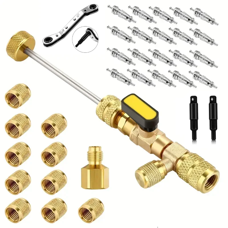 Valve Core Remover Installer Tool, R410A R22 AC Schrader Valve Core Remover, Dual Size 1/4