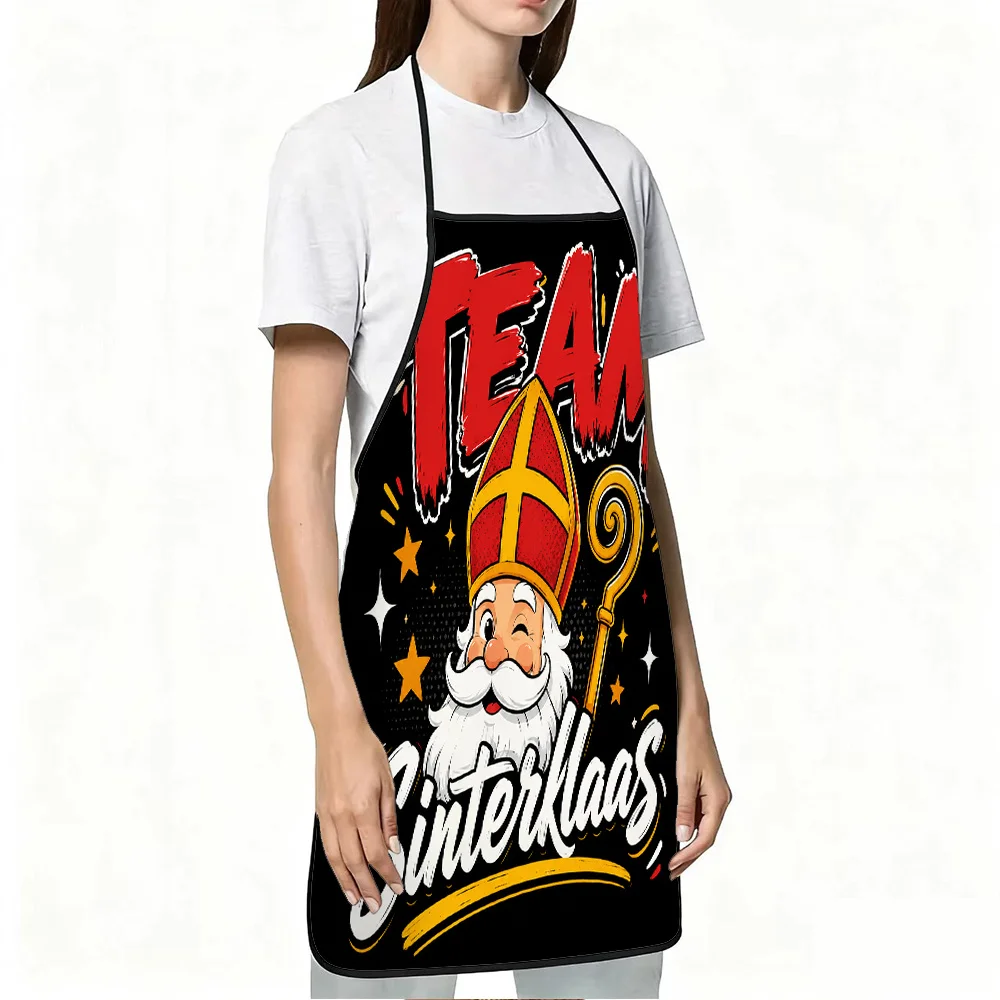 Sinterklaas Dutch Theme Print Apron, Stain-Resistant & Durable, Fun Kitchen & Household Cleaning Apron