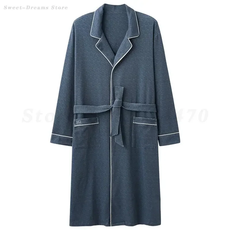 Large Size 3XL 4XL Cotton Men Male Robe Kimono Bathrobe Gown Spring Autumn Sleepwear Loungewear Loose Loungewear Printed Pajamas
