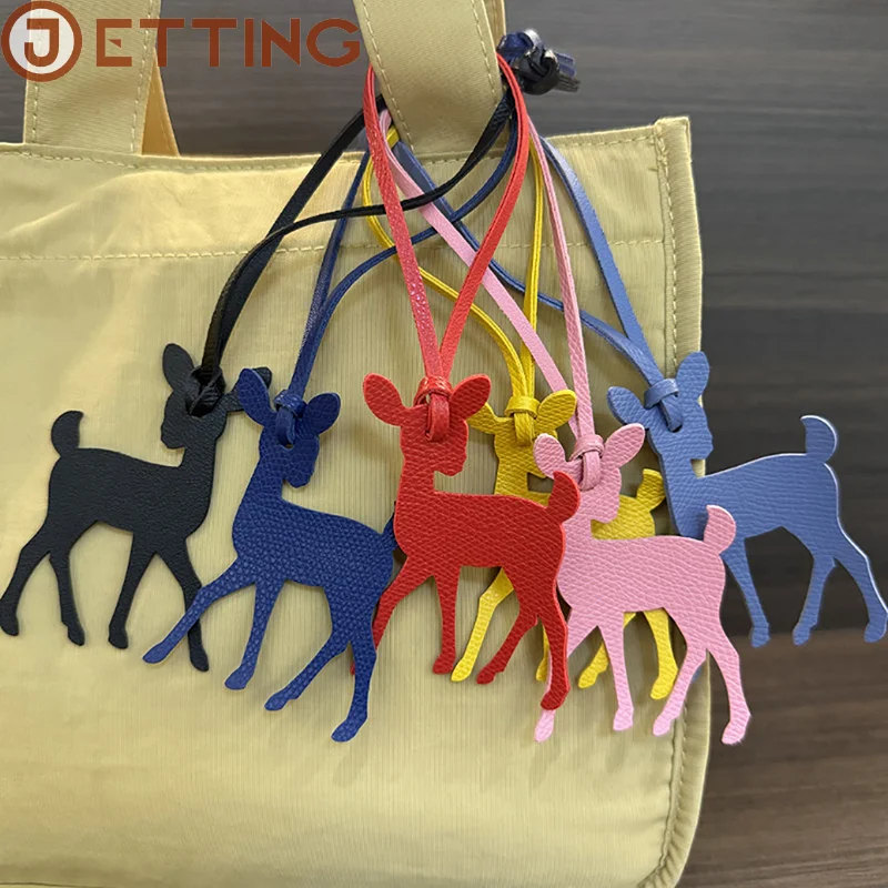 Fashion Deer PU Leather Keychain Charms Bag Pendant Jewelry Women Car Key Holder Christmas Tree Hanging Decor Craft Accessories