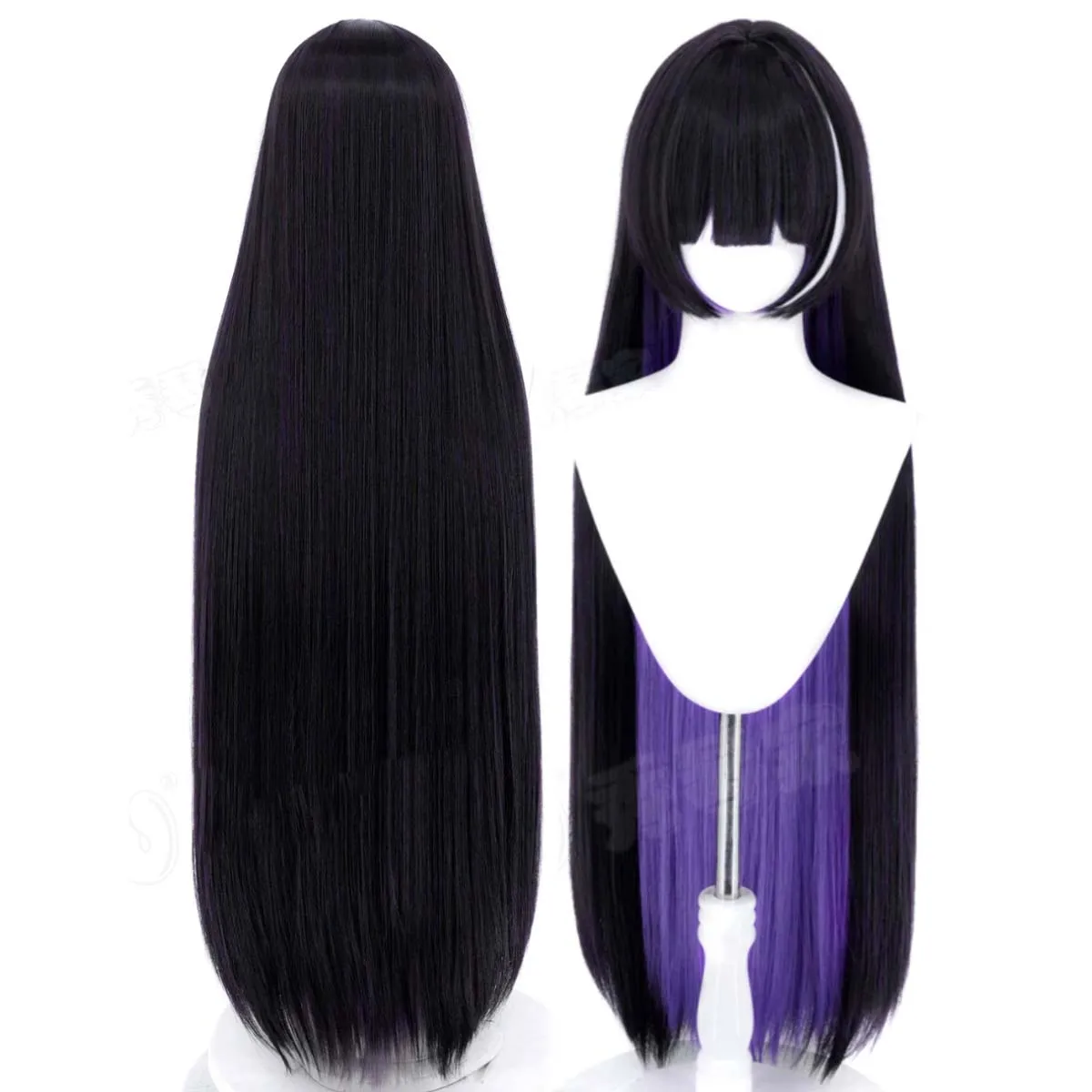 Women Game Azur Lane Musashi Cosplay Wig Black‑Purple Inner Gradient 100cm Long Straight Heat Resistant Synthetic Hair FOr Party