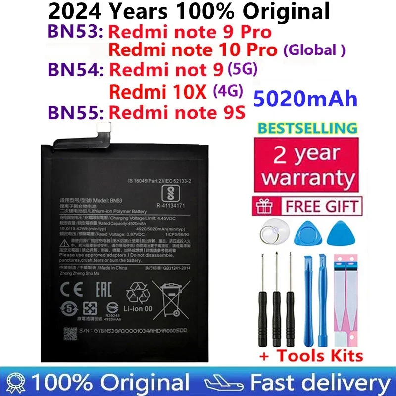 

100% Original 5020mAh BN53 BN54 BN55 Replacement Battery For Xiaomi Redmi Note 9 Pro 9S Bateria Mobile Phone Batteries Tools
