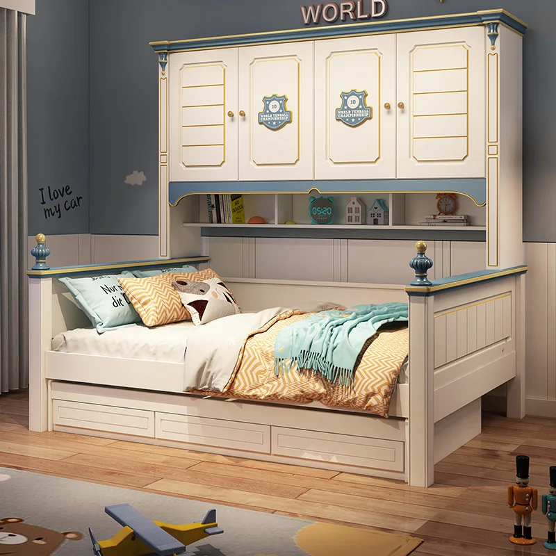 

Wardrobe bed integrated combination bed small household bedroom boy multi-functional storage bookcase bed American children's be