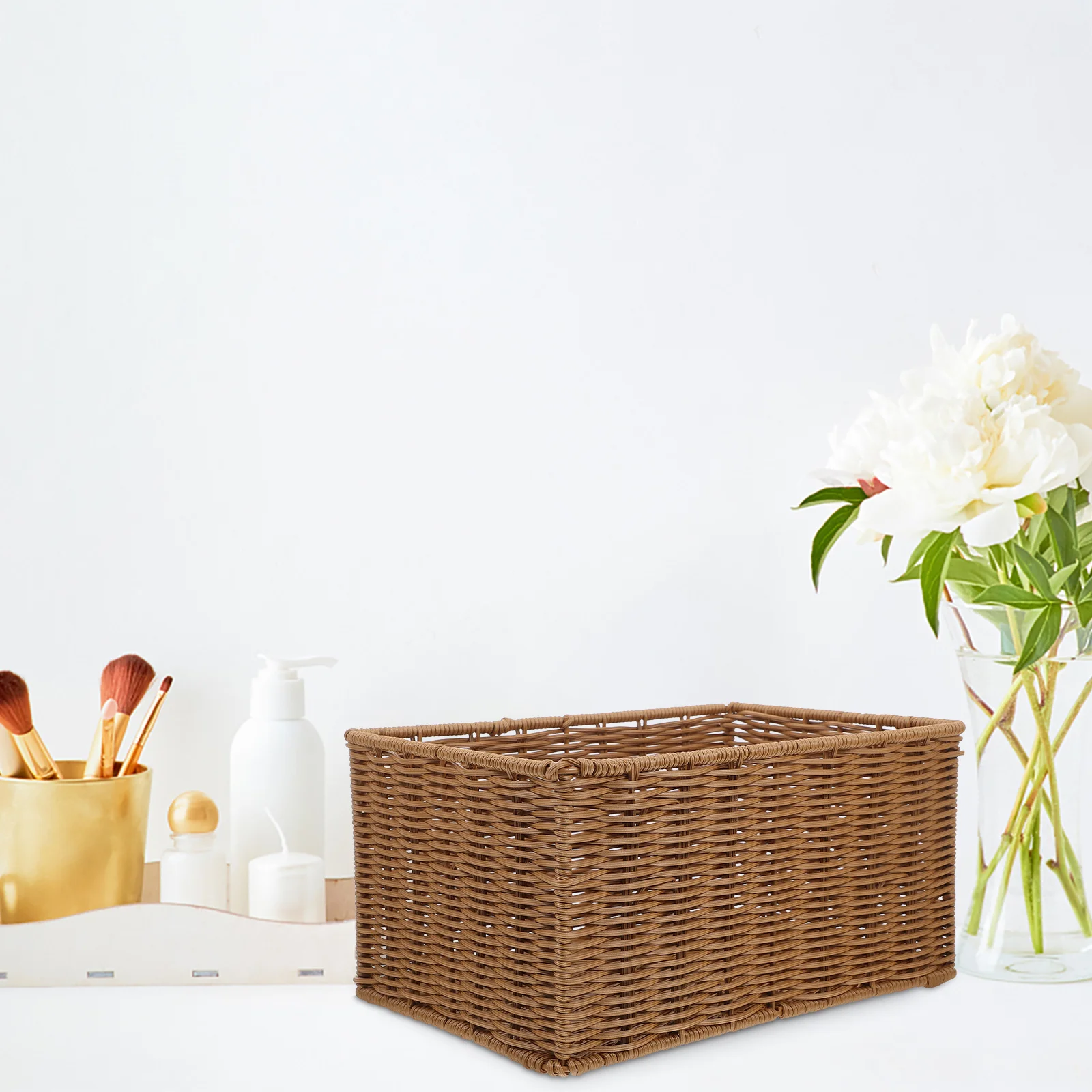 المنسوجة تخزين اليدوية تقليد سلة فاكهة الروطان للمطبخ مخزن وجبة خفيفة تنظيم الخبز سلة بلاستيكية قابلة لإعادة الاستخدام #5