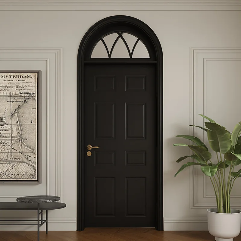 European retro paint bedroom room door curved black French single door