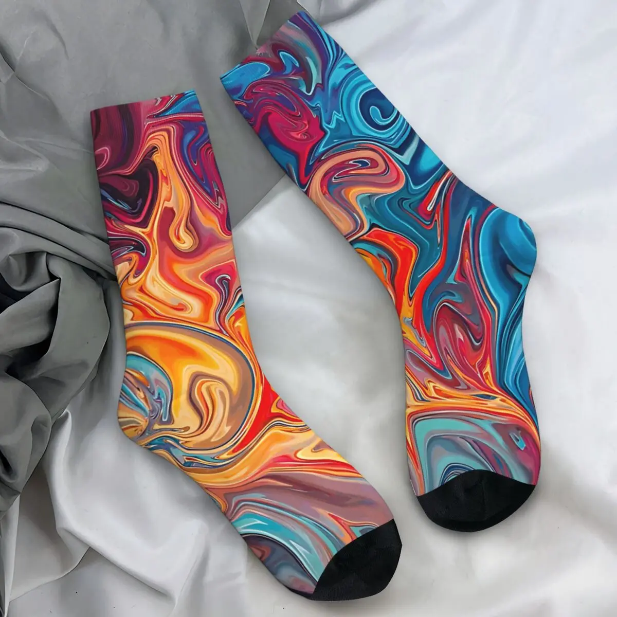 Abstract Fluid Retro Art Stockings Colorful Marble Painting Pattern Funny Socks Winter Anti Sweat Socks Women Men Cycling Socks