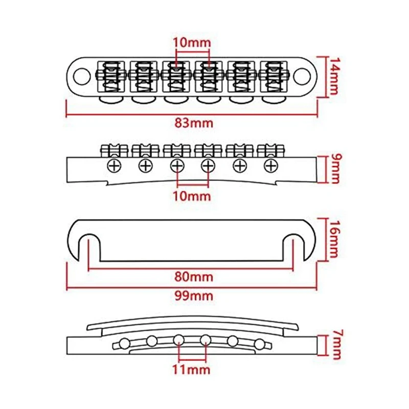 6-String Guitar Roller Saddle Tune-O-Matic Bronze Bridge Tailpiece For LP Electric Guitar Parts Accessories Zinc Alloy + Copper