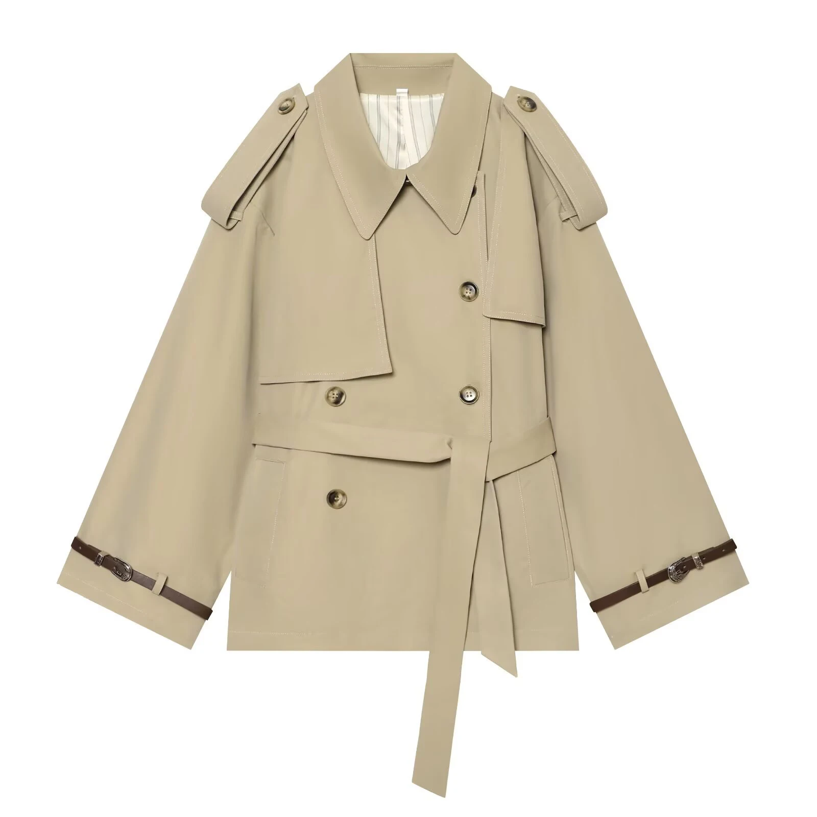 Women's 2026 new summer outfit fashionable and charming double breasted belt waist belt windbreaker jacket