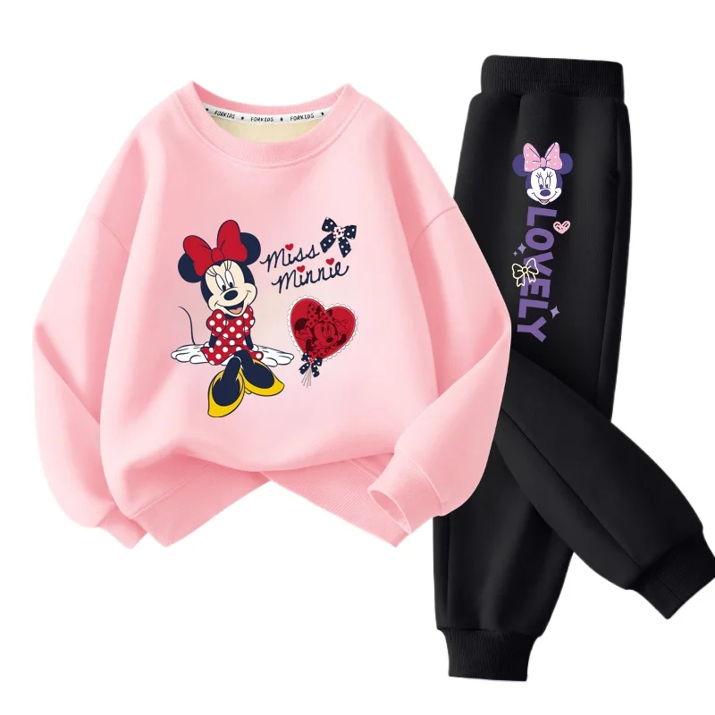 Disney Minnie พิมพ์เสื้อผ้าเด็กทารกชุดฤดูใบไม้ร่วงเด็กเสื้อด้านบนและกางเกงด้านล่าง 2 ชิ้นชุดลําลอง