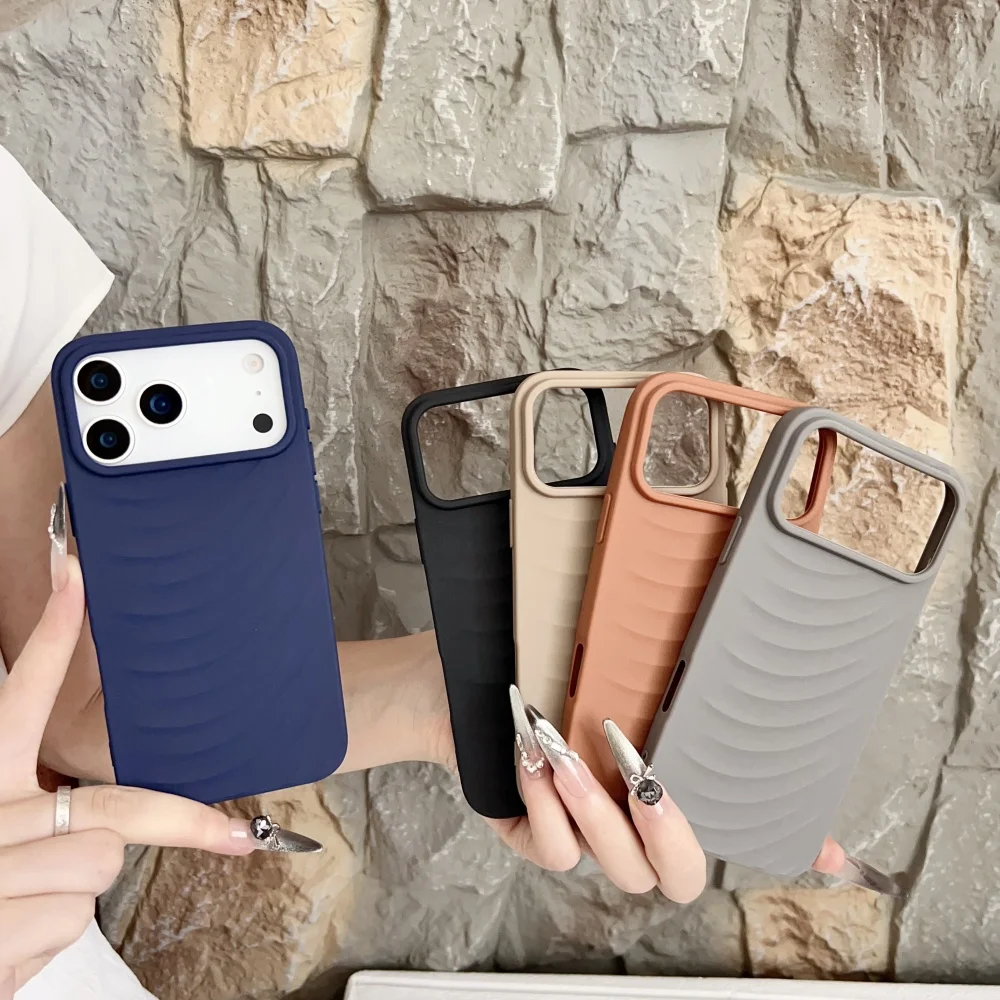 Funda de silicona suave con ondas de agua 3d para iPhone 17 Air 16 15 14 13 12 Pro Max 17Pro 17PROMAX, funda de armadura esmerilada de lujo a prueba de golpes