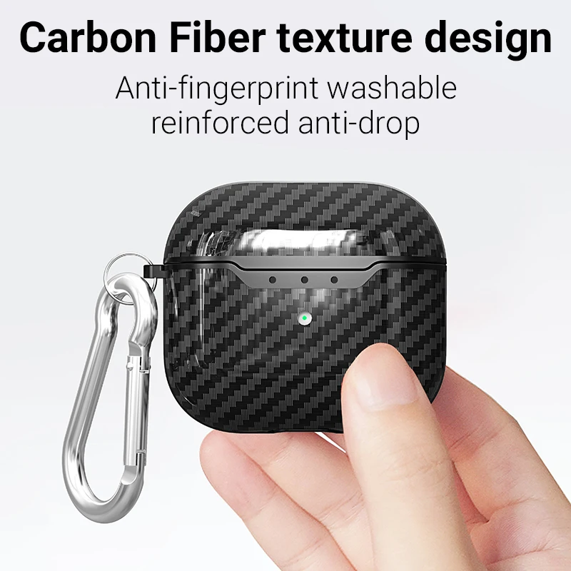 Luxury Carbon Fiber Texture Earphone Case For Apple AirPods Pro 2 Cases AirPods 3 2 Air Pods Pro 2 Headphone Cover Box With Hook