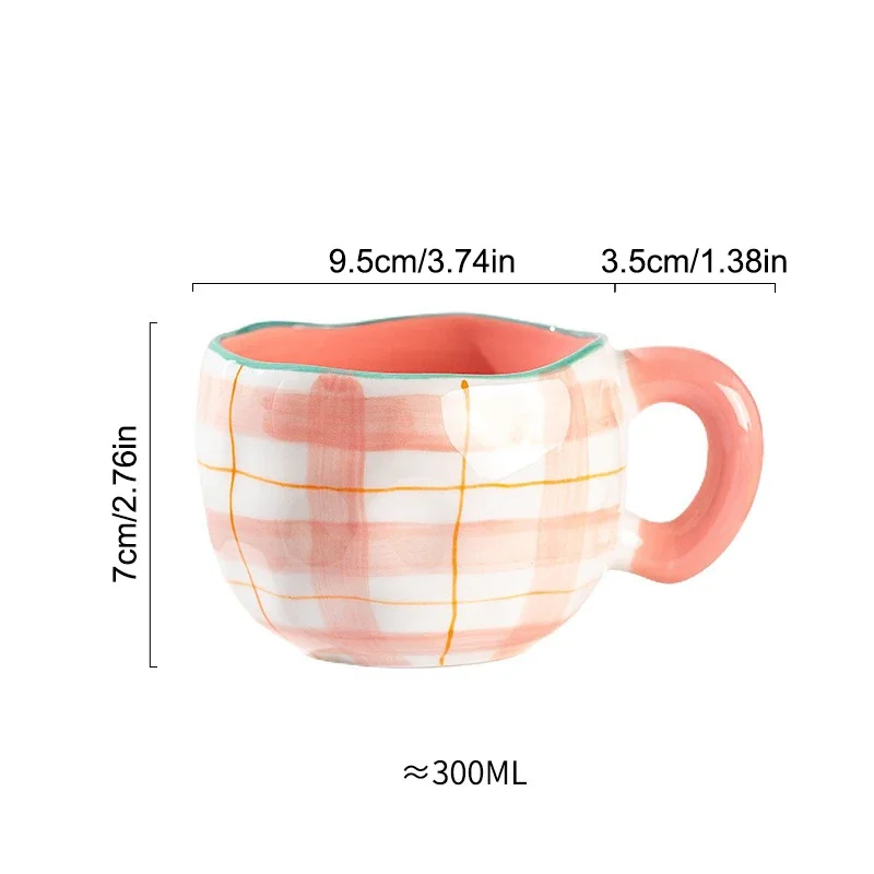 300ML Korean Style Hand Pinched Irregular Ceramic mug Hand-painted Flower Heart Coffee Cup Breakfast Milk Afternoon tea cup Gift