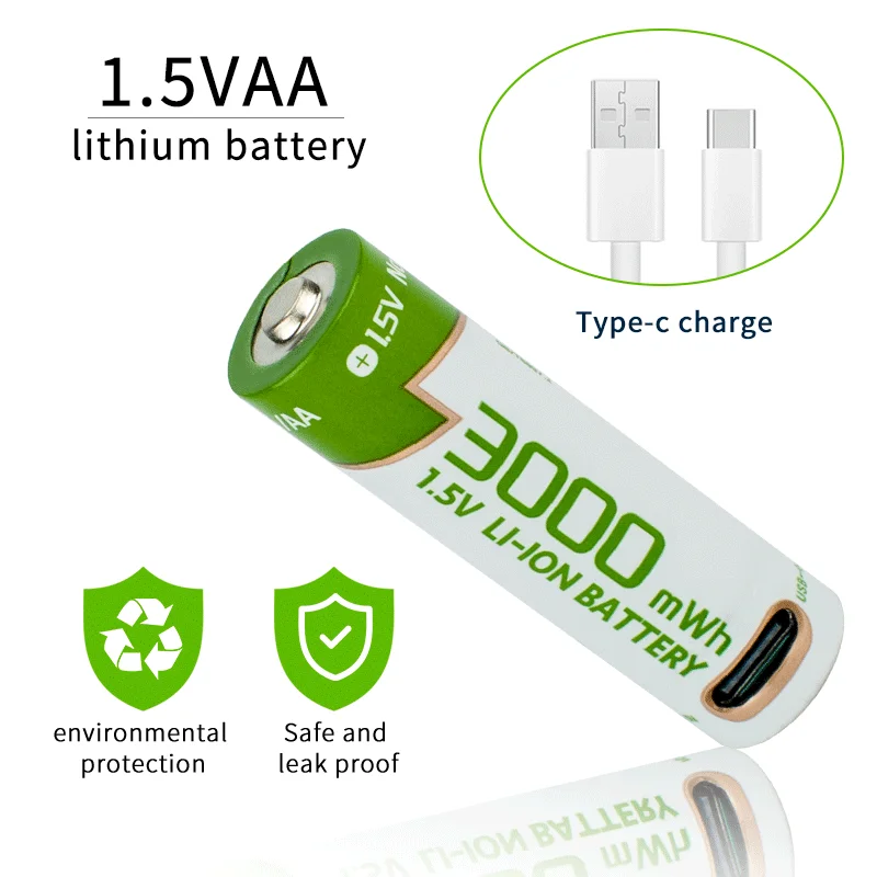 New 1.5V AA battery Rechargeable lithium battery 3000mWh environment protection High quality batteries USBTYPE-C direct charging