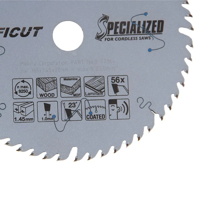 Makita B-57364 Electric Circular Saw Blade 185mm Cemented Carbide Saw Blade Wood Cutting Blade 165X2.0X2.2X56T Wood