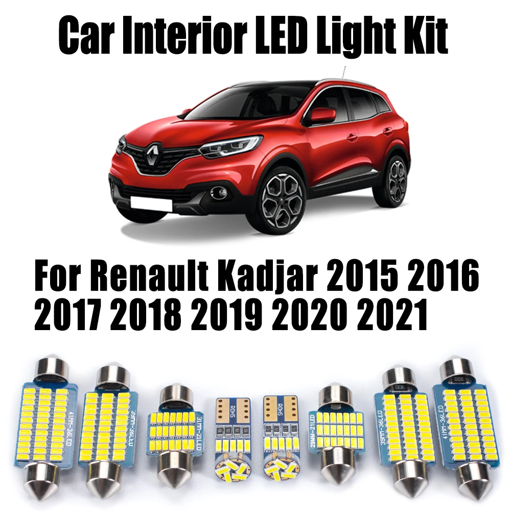 

14Pcs Accessories For Renault Kadjar 2015 2016 2017 2018 2019 2020 2021 LED Bulbs Interior Map Dome Trunk Light Kit Canbus