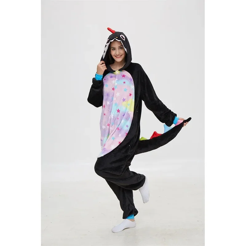 EE01 Adult Black Dinosaur Onesies Dragon Pajamas Cartoon Kigurumi Pyjama Cosplay Costumes Sleepsuit Animal Sleepwear pijama &0Ww