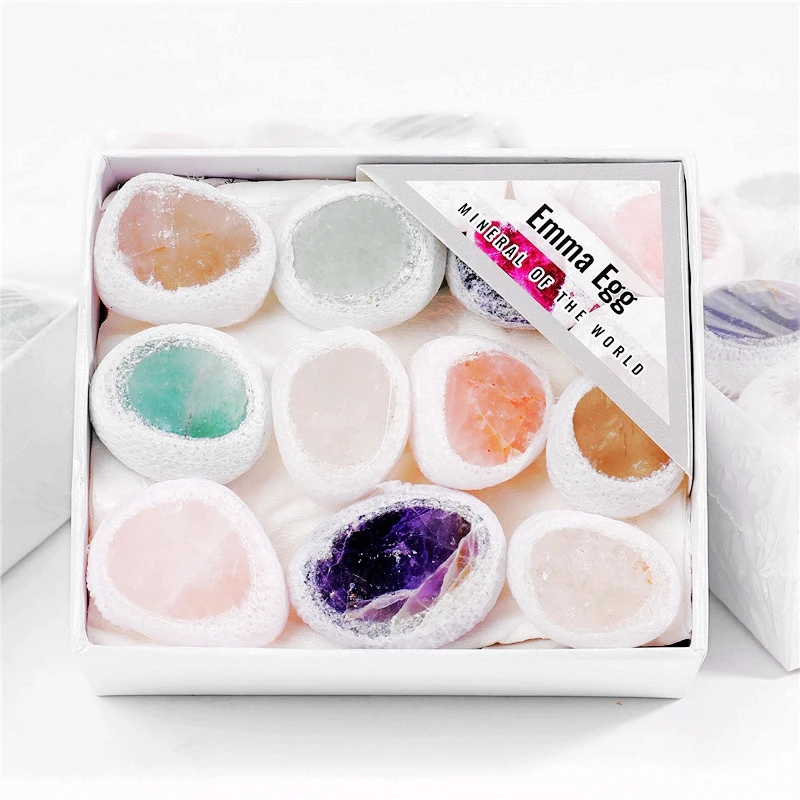 صندوق هدايا عشوائي عالي الجودة على شكل بيضة إيما لتزيين الحجر الخام والكريستال الطبيعي، هدية عيد ميلاد، ديكور المشهد.