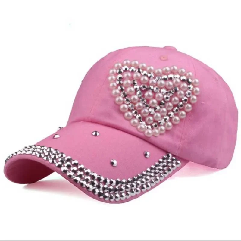 Fashion Heart Baseball Cap Luxury Woman Caps Y2k Baseball Cap Leisure Hip-Pop Rhinestone Hat Outdoor Sport Cap Adjustable Cotton