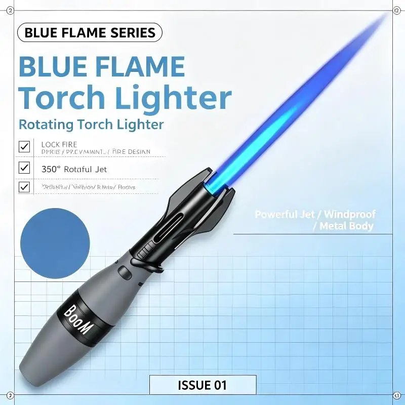 Powerful Windproof Jet Blue‑Flame Igniter, Bowling‑Shape Refillable Butane Metal Turbo Torch Lighter, Multifunctional Accessory