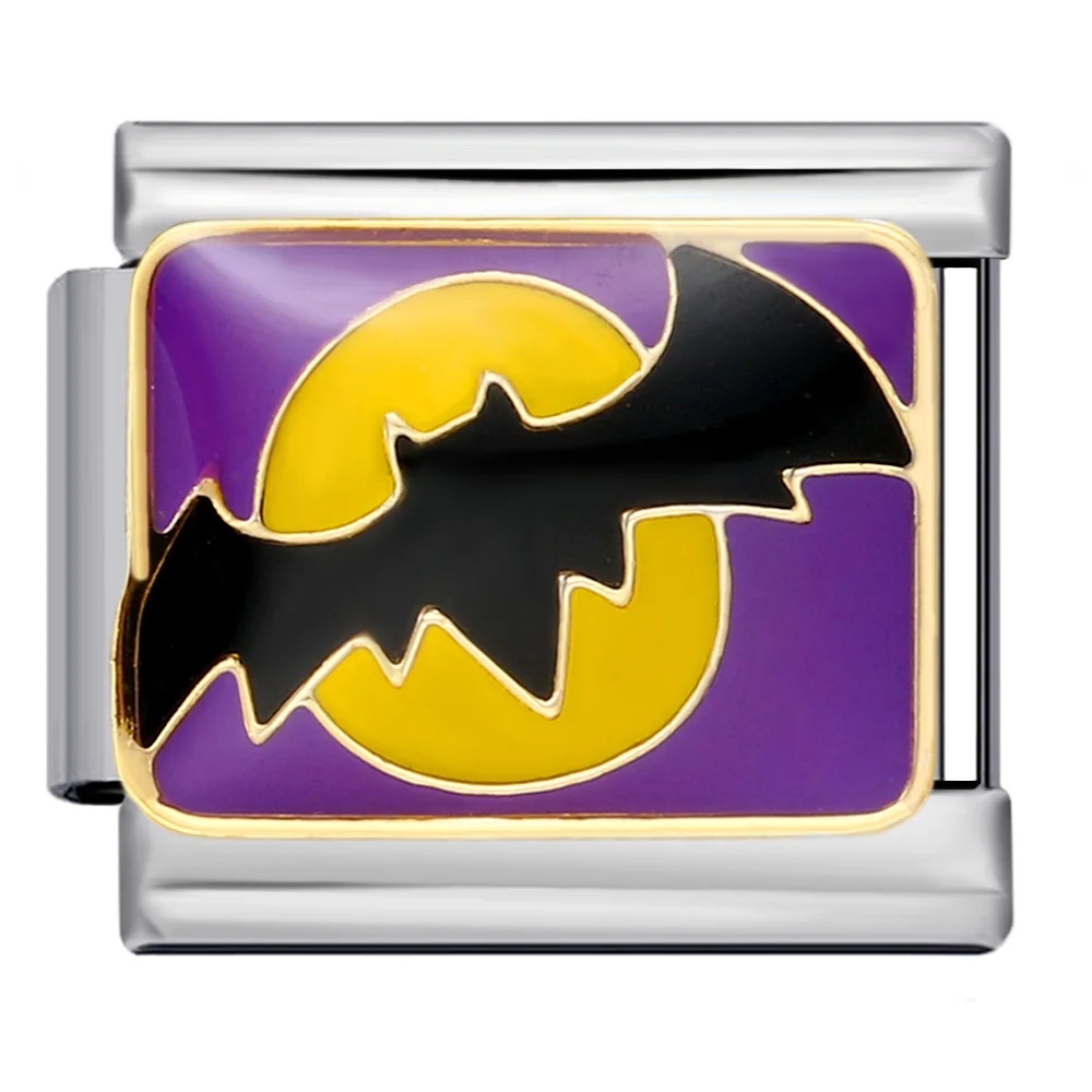 Fashion Color Glaze Gothic Halloween Sorceress Moon Bat Ghost Italian Charm Links Fit 9mm Stainless Steel Making DIY Jewelry